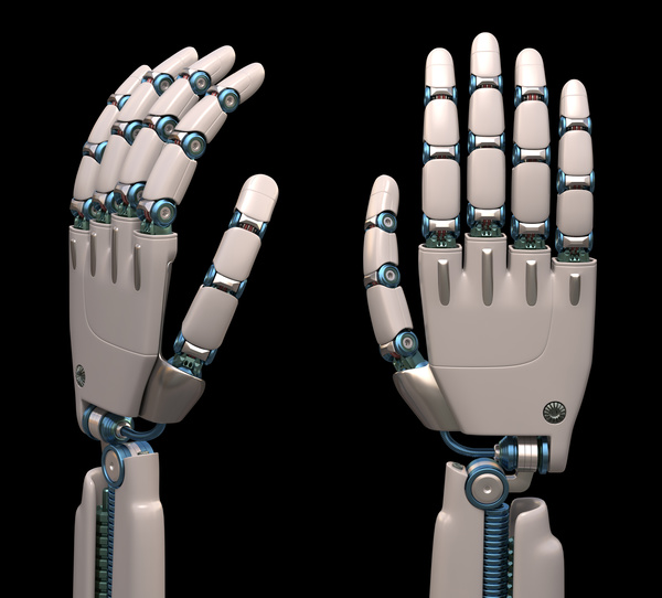 Bend and upright Robot hand Stock Photo