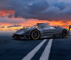 Black car with sunset Stock Photo