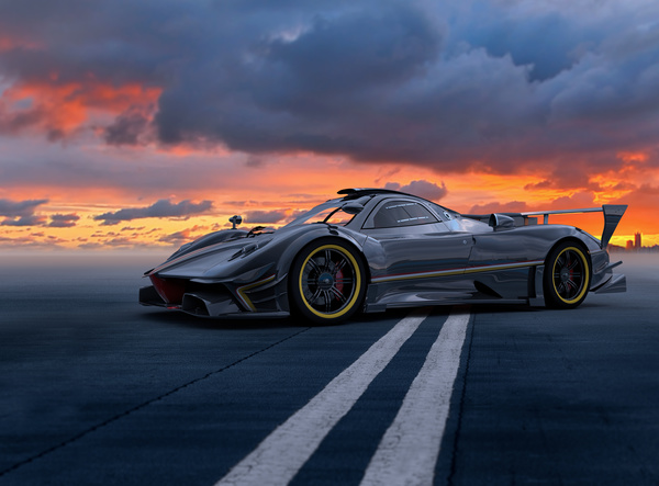 Black car with sunset Stock Photo