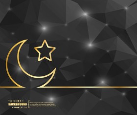 Black polygon background with golden moon and star vector