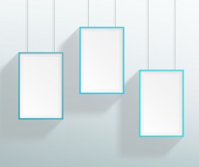 Blank blue realistic hanging frames design vector