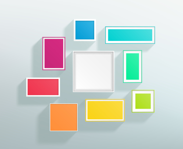 Blank colored realistic frames on the wall vector 01