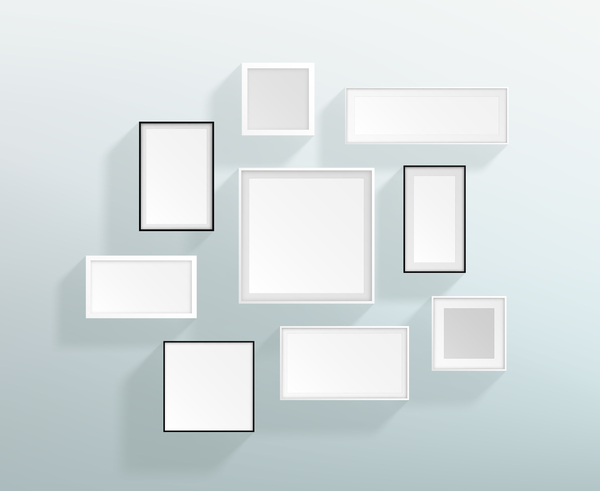 Blank white with black realistic frames on the wall vector