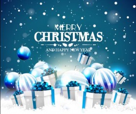 Blue christmas ball with gift card vector