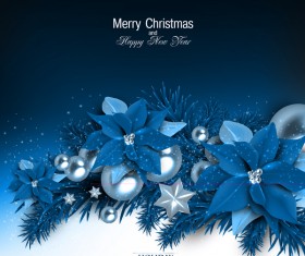 Blue flower decor with christmas and new year holiday background 01
