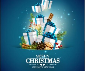 Blue styles christmas with new year vector greeting card
