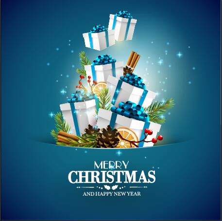 Blue styles christmas with new year vector greeting card
