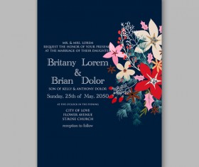 Blue wedding cards template with elegant flower vector 01