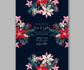 Blue wedding cards template with elegant flower vector 03