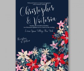 Blue wedding cards template with elegant flower vector 04
