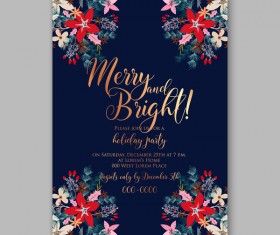 Blue wedding cards template with elegant flower vector 07