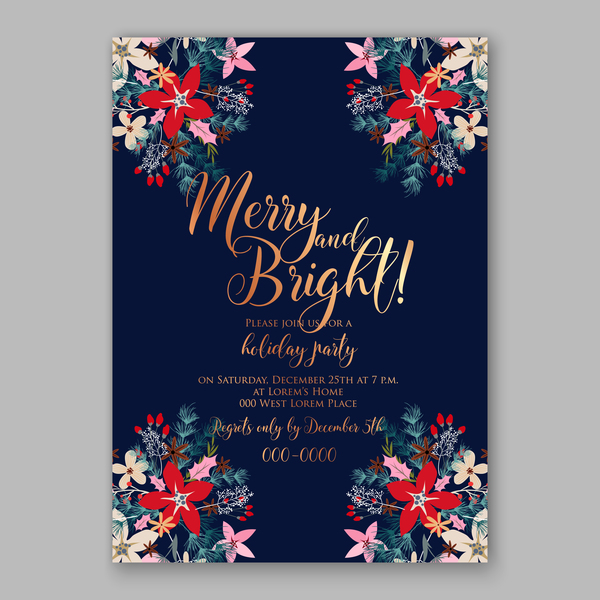 Blue wedding cards template with elegant flower vector 07