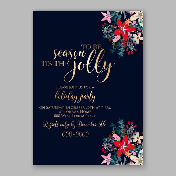 Blue wedding cards template with elegant flower vector 08
