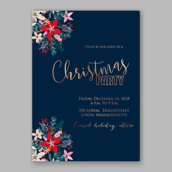Blue wedding cards template with elegant flower vector 09