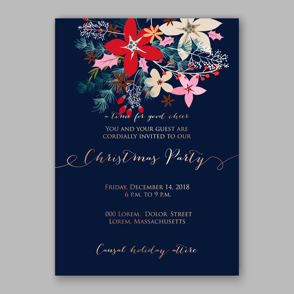 Blue wedding cards template with elegant flower vector 10