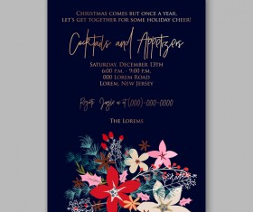 Blue wedding cards template with elegant flower vector 11