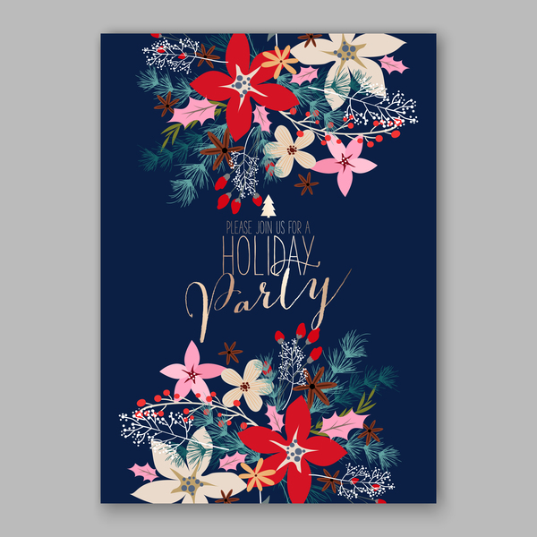 Blue wedding cards template with elegant flower vector 12