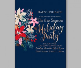 Blue wedding cards template with elegant flower vector 13