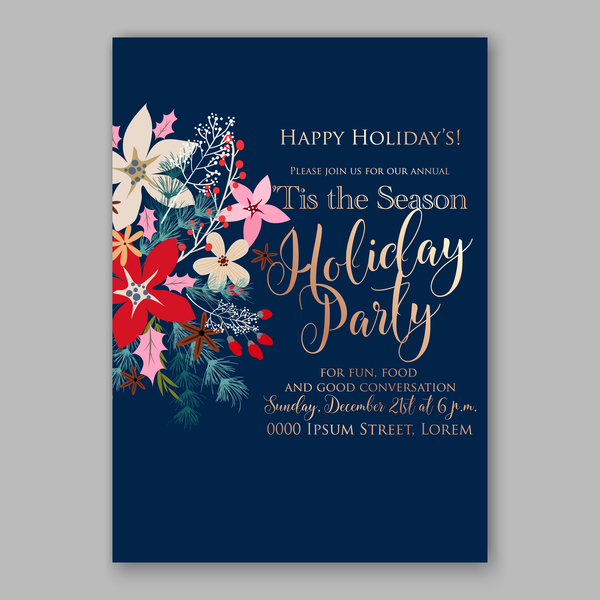 Blue wedding cards template with elegant flower vector 13