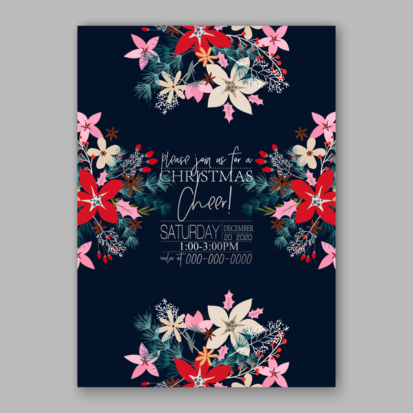 Blue wedding cards template with elegant flower vector 14