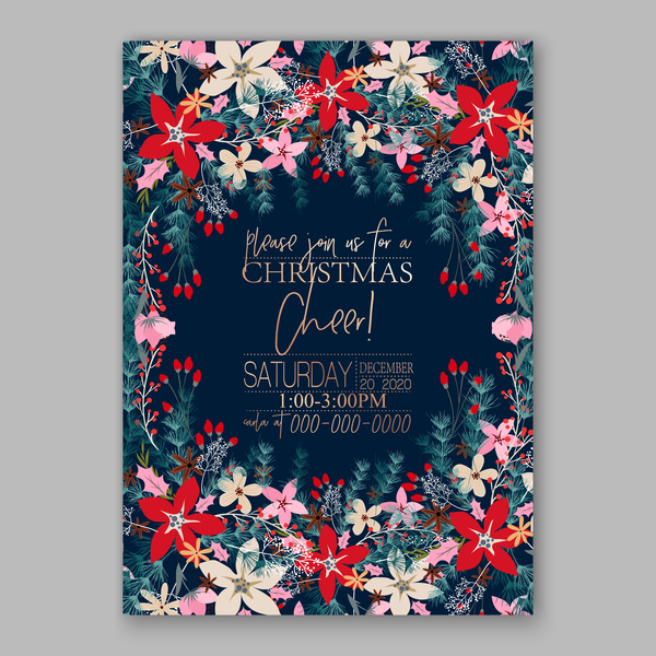 Blue wedding cards template with elegant flower vector 15
