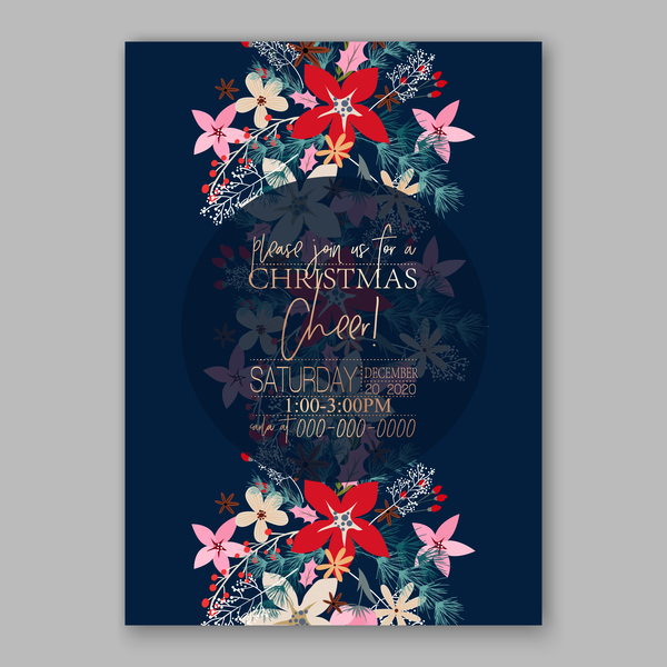 Blue wedding cards template with elegant flower vector 16