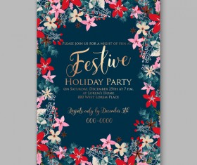 Blue wedding cards template with elegant flower vector 17
