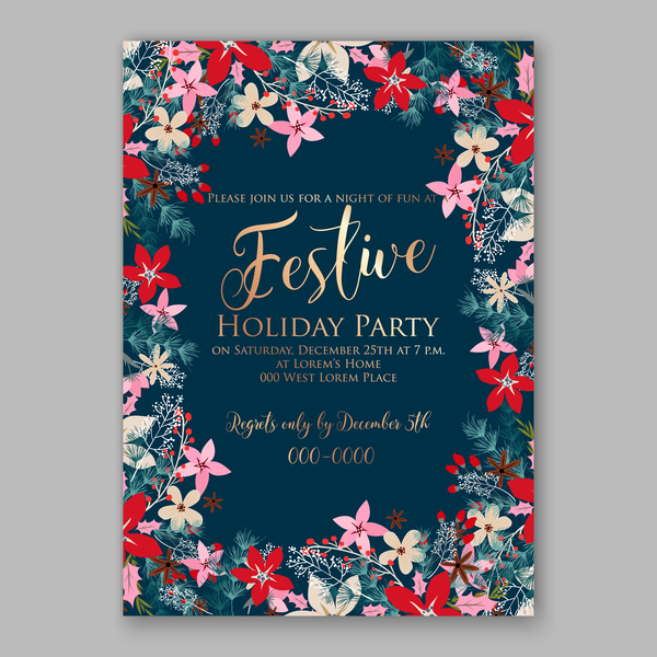 Blue wedding cards template with elegant flower vector 17