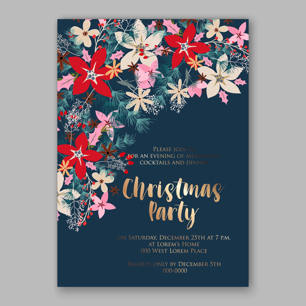Blue wedding cards template with elegant flower vector 18