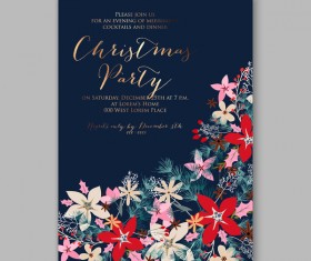 Blue wedding cards template with elegant flower vector 19