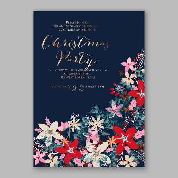 Blue wedding cards template with elegant flower vector 19