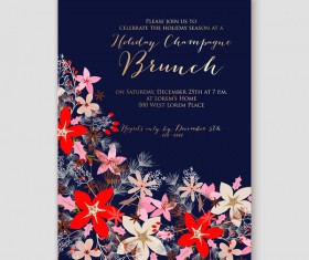 Blue wedding cards template with elegant flower vector 21