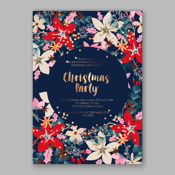 Blue wedding cards template with elegant flower vector 22
