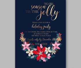 Blue wedding cards template with elegant flower vector 23
