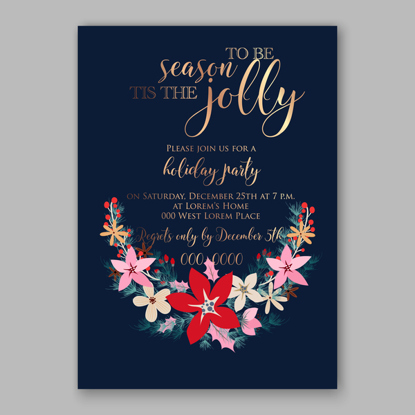Blue wedding cards template with elegant flower vector 23