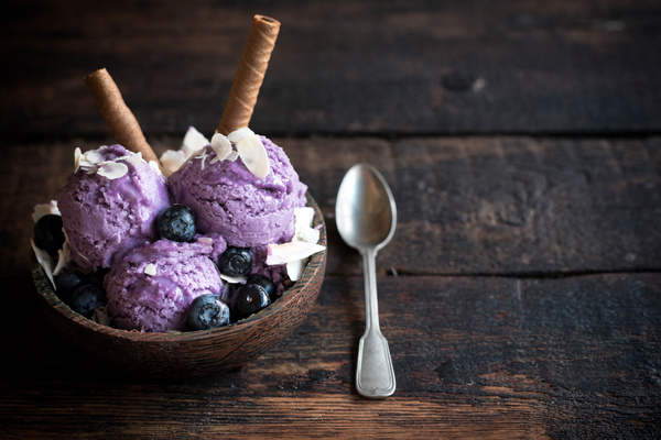 Blueberry dotted with ice cream Stock Photo