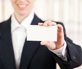 Business woman with white business card Stock Photo 02