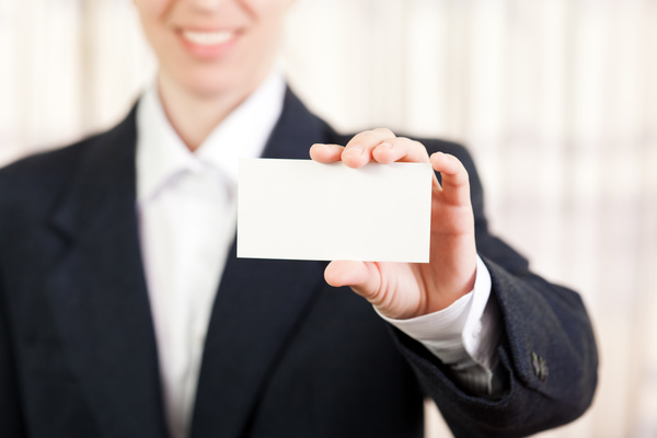 Business woman with white business card Stock Photo 02