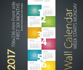 Calendar 2017 first six month color vector