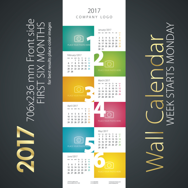 Calendar 17 First Six Month Color Vector Free Download