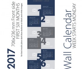 Calendar 2017 first six month dark blue gray vector