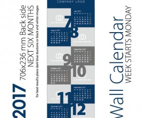 Calendar 2017 next six month dark blue gray vector