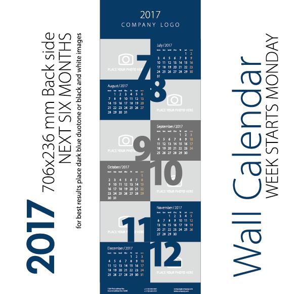 Calendar 2017 next six month dark blue gray vector