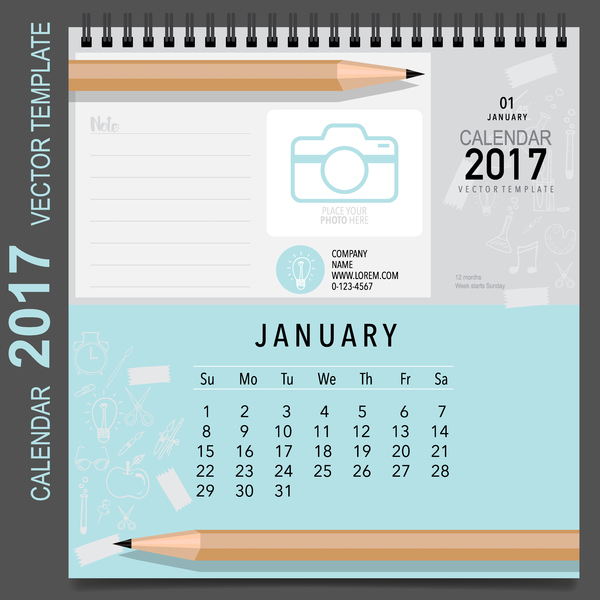 Calendar 2017 vector template set 01