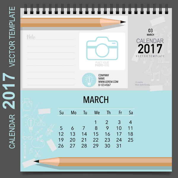 Calendar 2017 vector template set 03