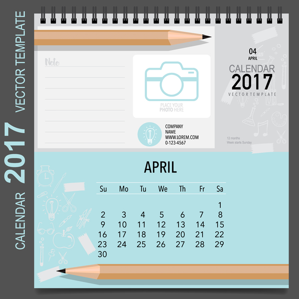 Calendar 2017 vector template set 04