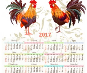 Calendar rooster 2017 vector template 04