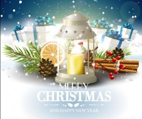 Candle light with christmas vector greeting card