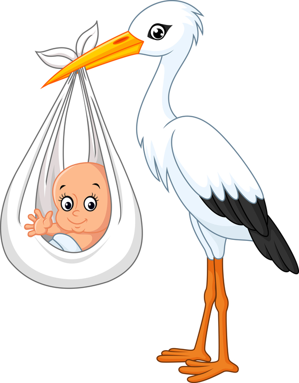 Cartoon stork with cute baby vectors 02