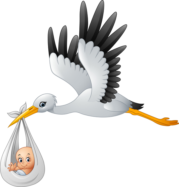 Cartoon stork with cute baby vectors 03